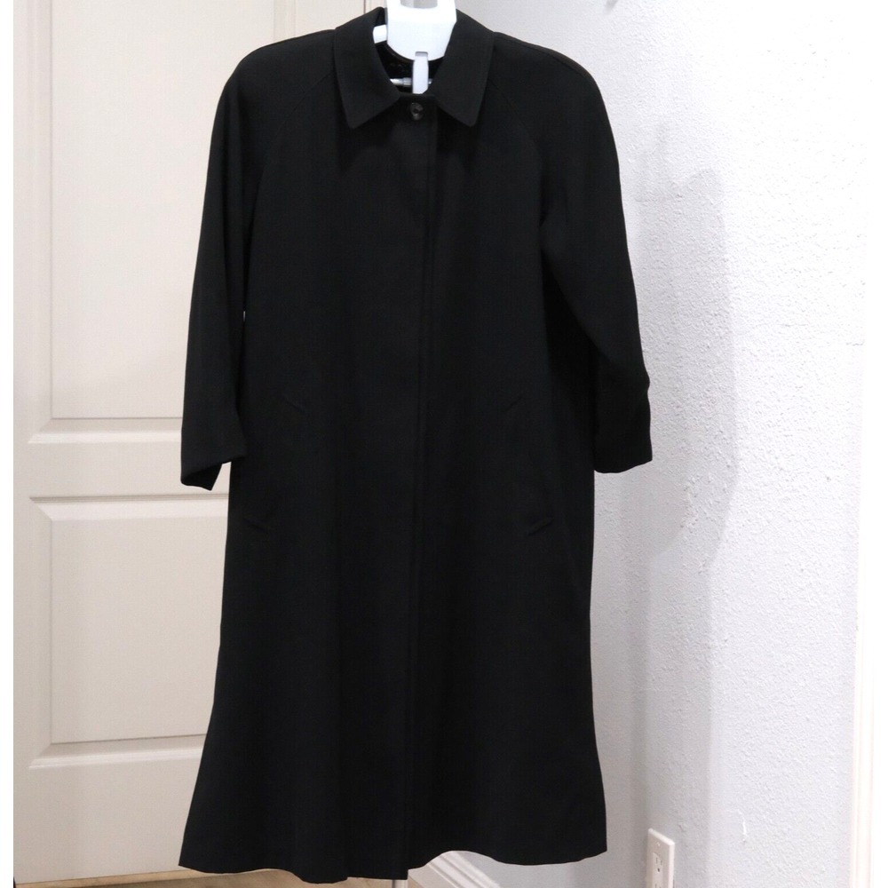 Gallery Womens Long Sleeve Button Black Trench Coat Jacket Size 10P Polyester - Picture 1 of 11